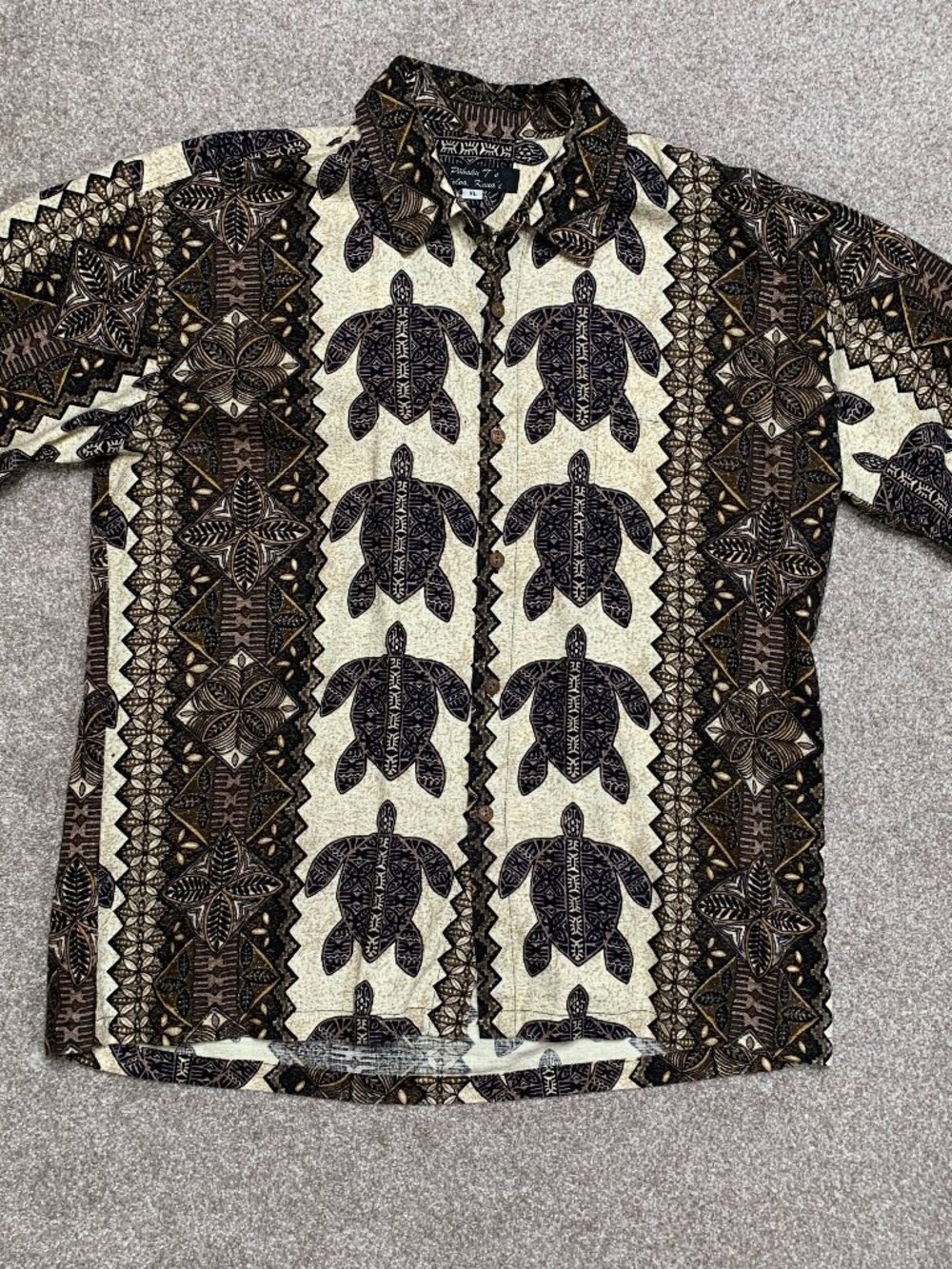 Pohaku T's Koloa Kauai Polynesian Tribal Print Aloha Shirt Brown/Tan Men XL